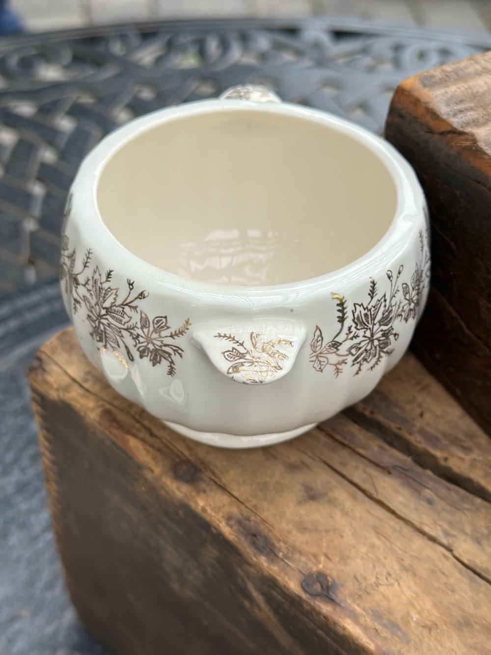 Vintage Franklin Ware Creamer Sugar Set 22K Gold Floral USA Mid Century - Picture 7 of 11